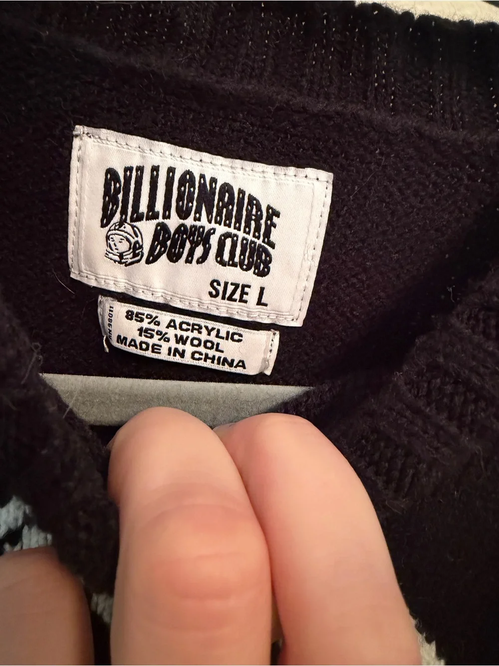 Billionaire Boys Club Black Crewneck Sweater with White and Red Graphics